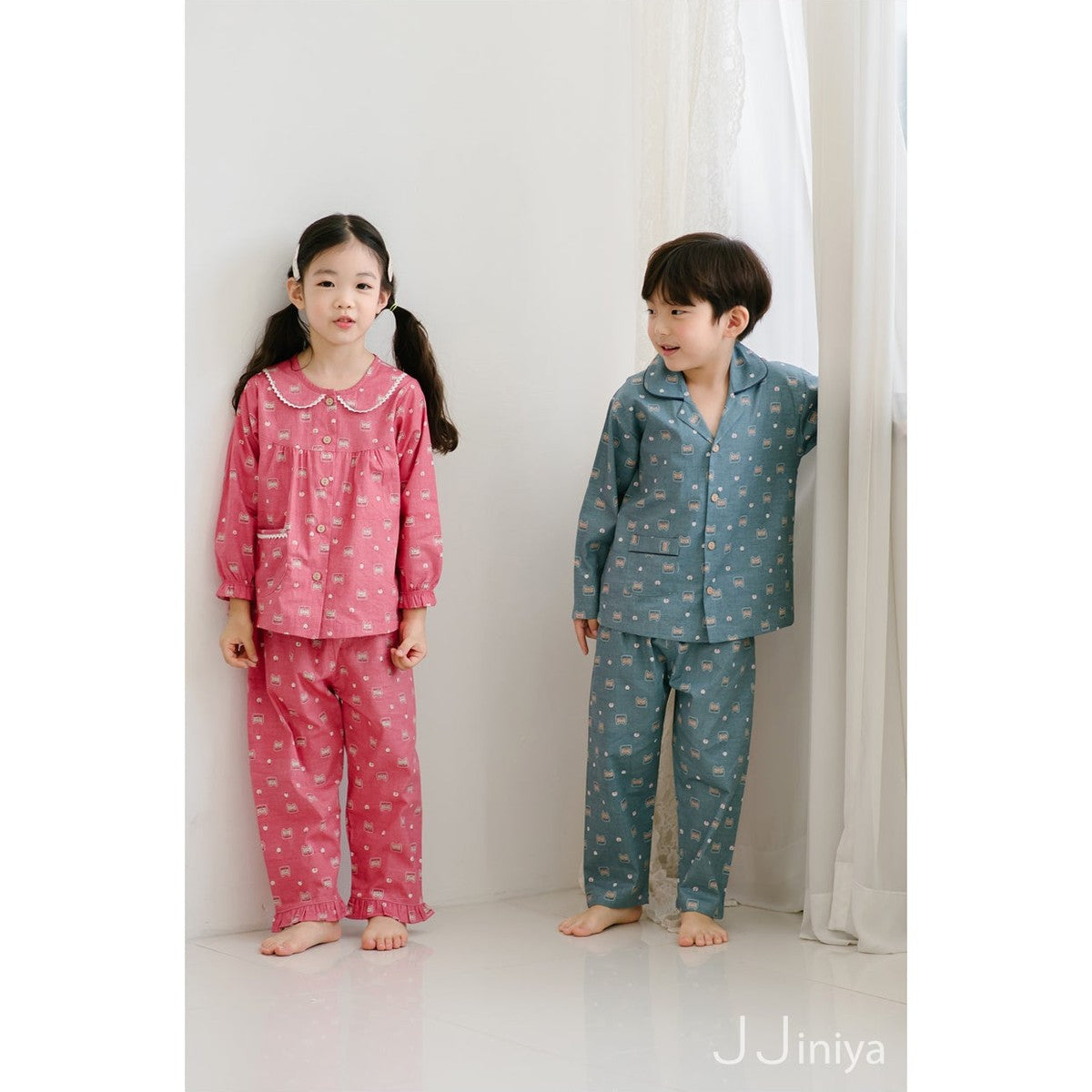 Jjinya 40支 純棉 女童長袖上下睡衣套裝