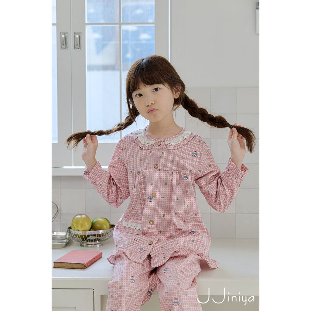 Jjinya 40支 純棉 女童長袖上下睡衣套裝