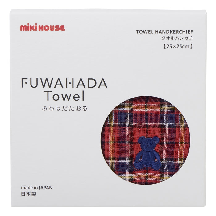 【日本製】MIKI HOUSE Fuwahada Towel 小熊格紋 紗布手帕毛巾 25×25cm 盒裝 2色