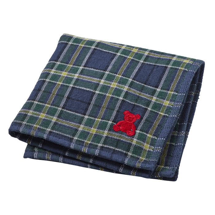 【日本製】MIKI HOUSE Fuwahada Towel 小熊格紋 紗布手帕毛巾 25×25cm 盒裝 2色