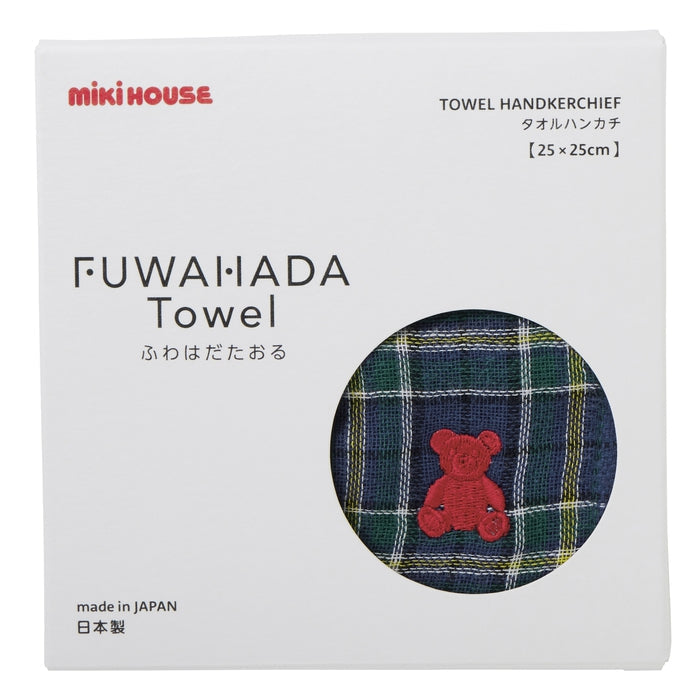 【日本製】MIKI HOUSE Fuwahada Towel 小熊格紋 紗布手帕毛巾 25×25cm 盒裝 2色