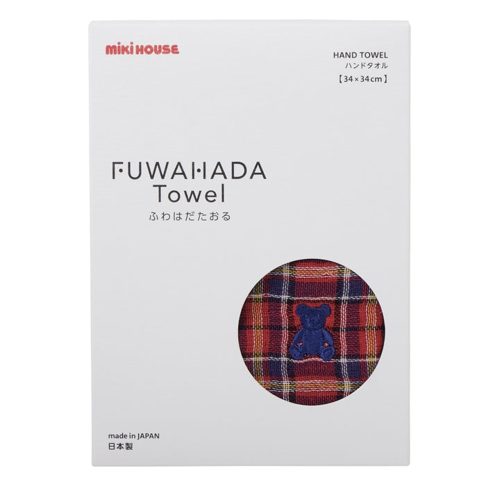 【日本製】MIKI HOUSE Fuwahada Towel 小熊格紋 紗布方巾 34×34cm 盒裝 2色