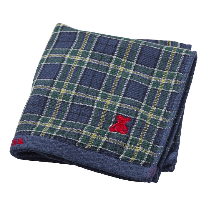 【日本製】MIKI HOUSE Fuwahada Towel 小熊格紋 紗布方巾 34×34cm 盒裝 2色
