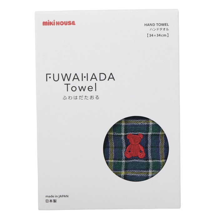 【日本製】MIKI HOUSE Fuwahada Towel 小熊格紋 紗布方巾 34×34cm 盒裝 2色