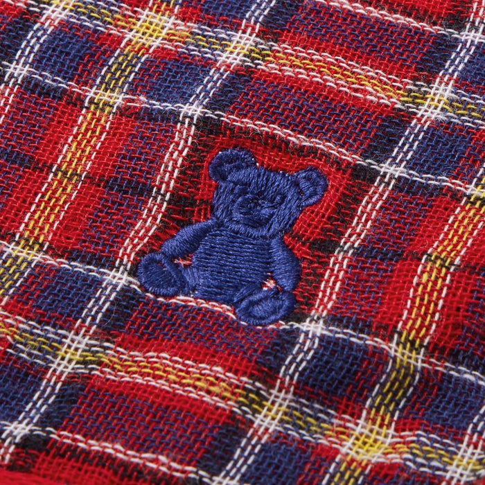 【日本製】MIKI HOUSE Fuwahada Towel 小熊格紋 紗布洗面毛巾 34×74cm 附索繩袋 2色