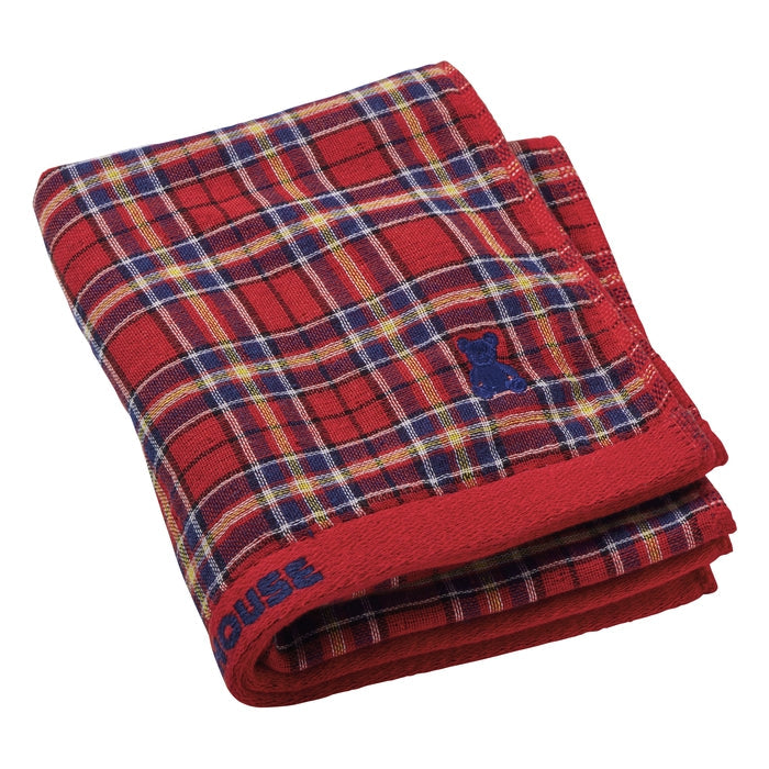 【日本製】MIKI HOUSE Fuwahada Towel 小熊格紋 紗布洗面毛巾 34×74cm 附索繩袋 2色