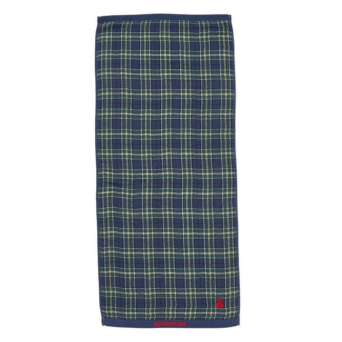 【日本製】MIKI HOUSE Fuwahada Towel 小熊格紋 紗布洗面毛巾 34×74cm 附索繩袋 2色