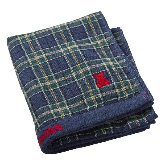 【日本製】MIKI HOUSE Fuwahada Towel 小熊格紋 紗布洗面毛巾 34×74cm 附索繩袋 2色