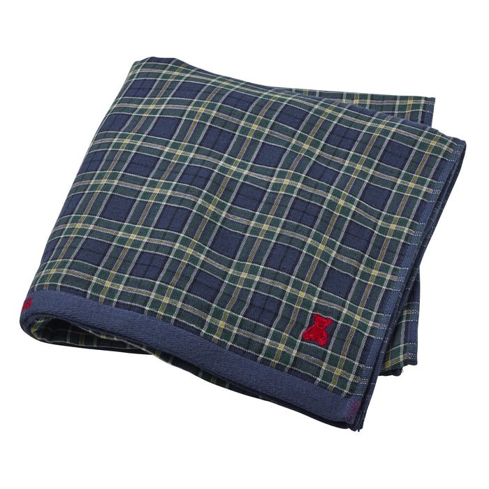 【日本製】MIKI HOUSE Fuwahada Towel 小熊格紋 紗布浴巾 60×125cm 附索繩袋 2色