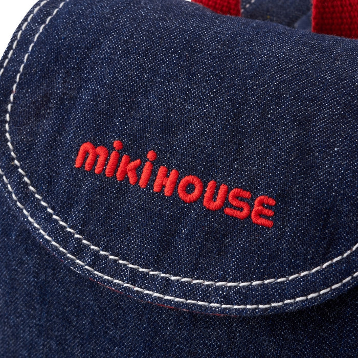 【日本製】MIKI HOUSE 格紋翻蓋裏布 丹寧BB背囊 第一個背囊 魔術貼 送禮 靛藍色