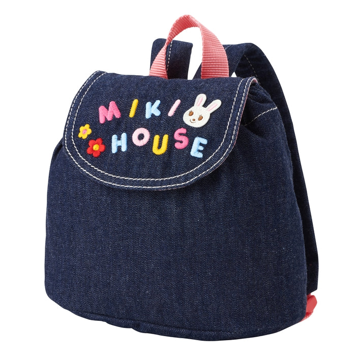 【日本製】MIKI HOUSE Logo 翻蓋 丹寧BB背囊 第一個背囊 格仔裏布 魔術貼 送禮 2色