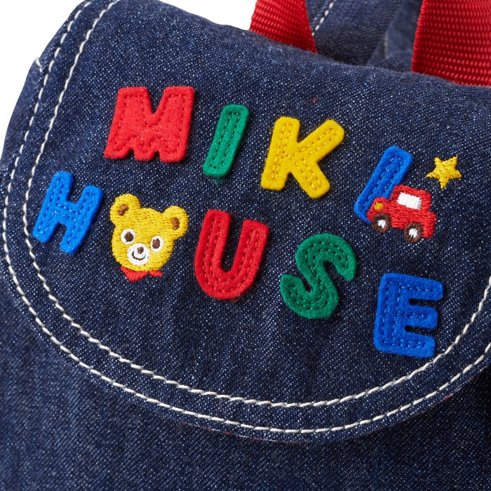 【日本製】MIKI HOUSE Logo 翻蓋 丹寧BB背囊 第一個背囊 格仔裏布 魔術貼 送禮 2色