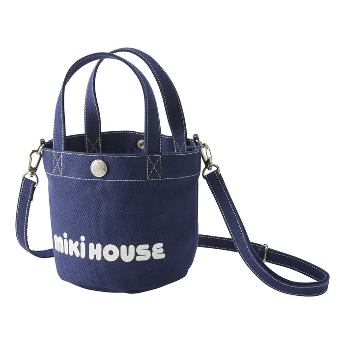 MIKI HOUSE 經典Logo 帆布迷你水桶托特袋 2WAY手提斜揹 親子款 公園小物袋 4色