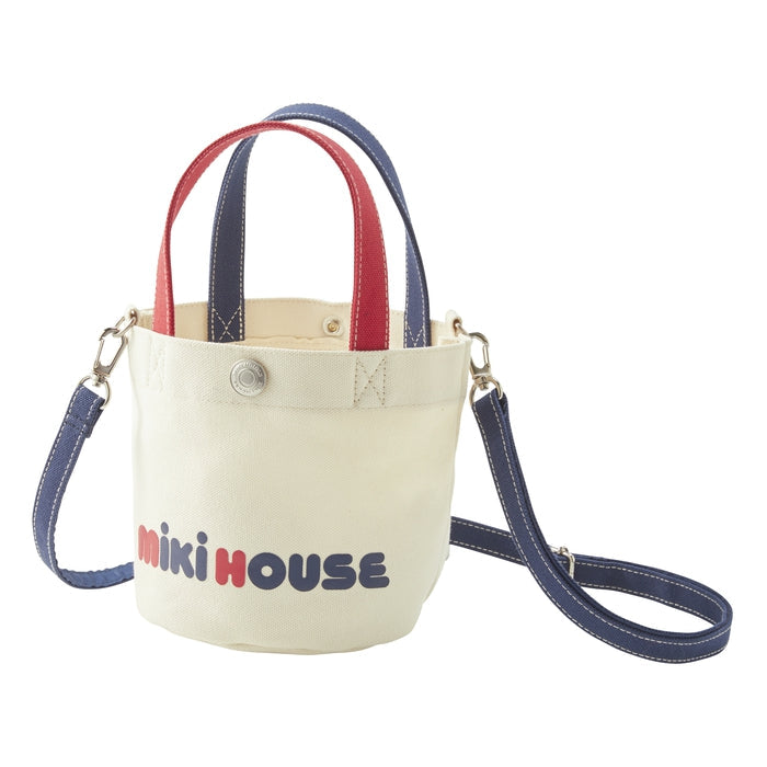 MIKI HOUSE 經典Logo 帆布迷你水桶托特袋 2WAY手提斜揹 親子款 公園小物袋 4色