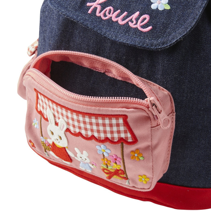 【日本製】MIKI HOUSE Usako 花店 立體口袋 丹寧BB背囊 魔術貼 生日送禮 靛藍色