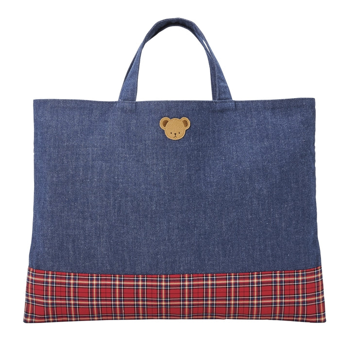 MIKI HOUSE 小熊 刺繡貼布 丹寧布 補習袋 手挽書包 上學 學才藝 2色