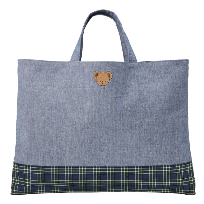 MIKI HOUSE 小熊 刺繡貼布 丹寧布 補習袋 手挽書包 上學 學才藝 2色