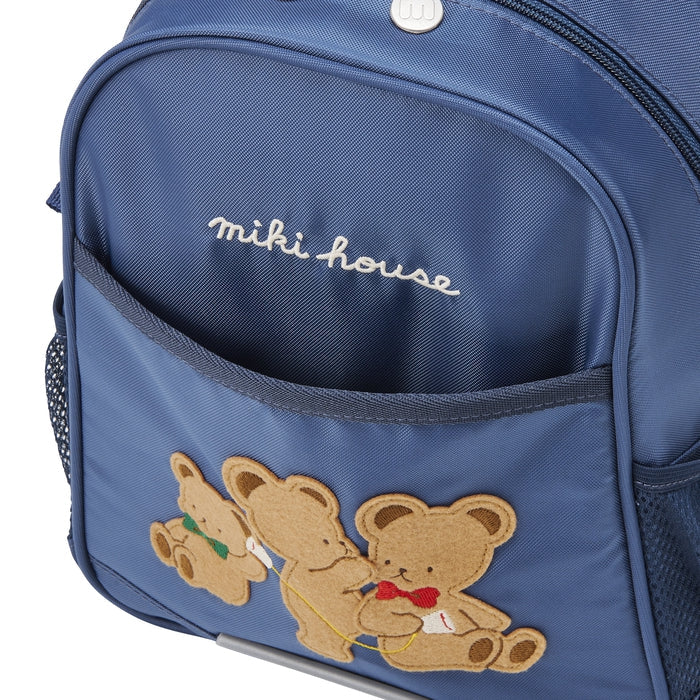 MIKI HOUSE 小熊 傳聲筒刺繡 兒童背囊 6.5L 可拆胸扣 網布背墊 便當扣 反光條 幼稚園旅行 深藍色