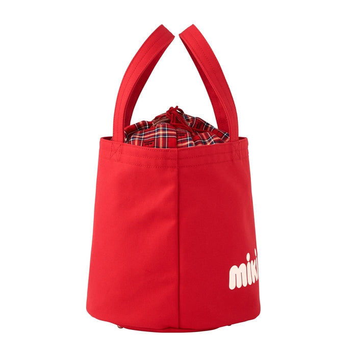 【日本製】MIKI HOUSE 大Logo 厚帆布水桶托特袋 索繩束口 MIKI HOUSE格紋 牛皮配件 大容量媽媽袋