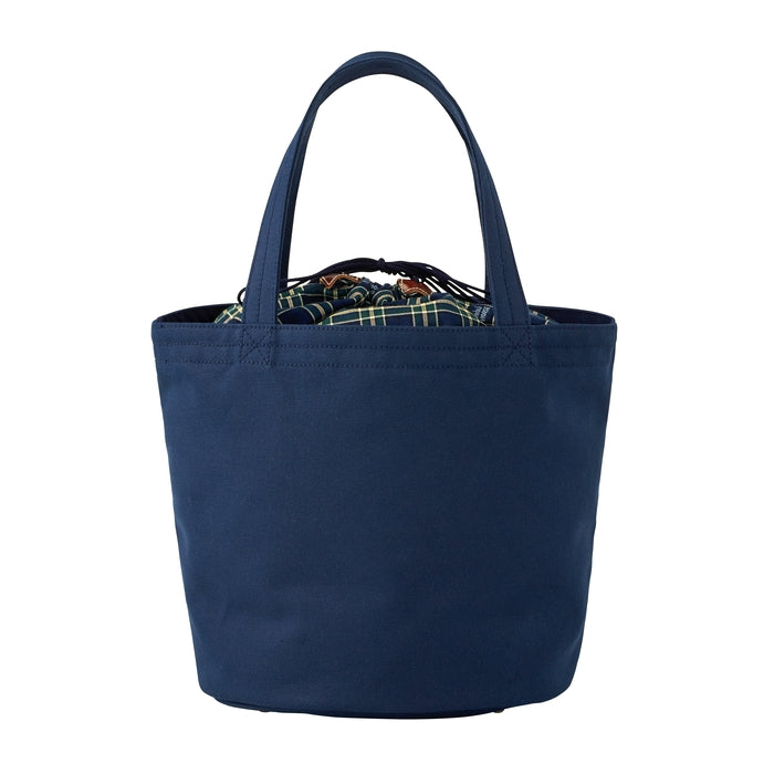 【日本製】MIKI HOUSE 大Logo 厚帆布水桶托特袋 索繩束口 MIKI HOUSE格紋 牛皮配件 大容量媽媽袋
