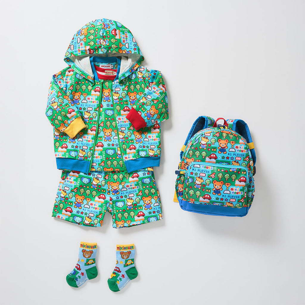 MIKI HOUSE Pucchi Usako 復古遊戲系列 滿版印花 兒童背囊 S／M 6L／10L 胸扣 反光條 2色