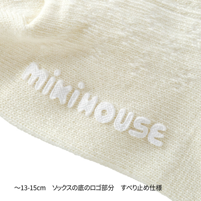【日本製】MIKI HOUSE 小熊剪影刺繡 羅紋 兒童短襪 Y型腳踭 3色