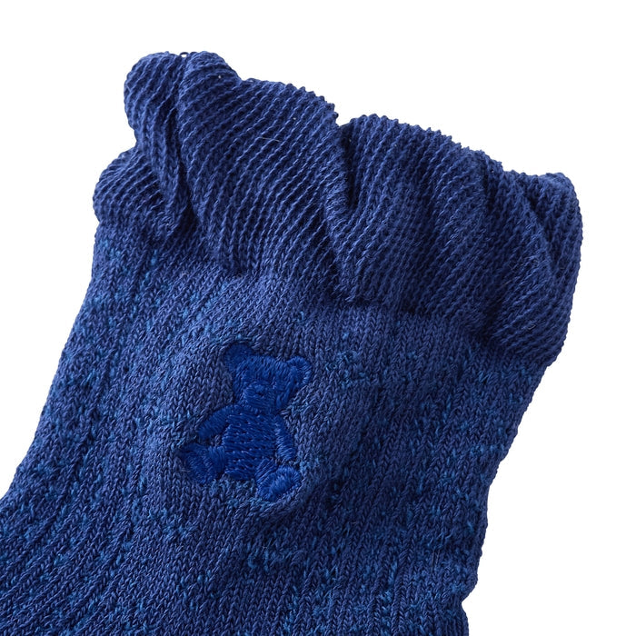 【日本製】MIKI HOUSE 小熊剪影刺繡 羅紋 兒童短襪 Y型腳踭 3色