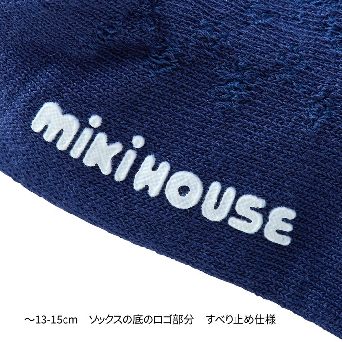 【日本製】MIKI HOUSE 小熊剪影刺繡 羅紋 兒童短襪 Y型腳踭 3色