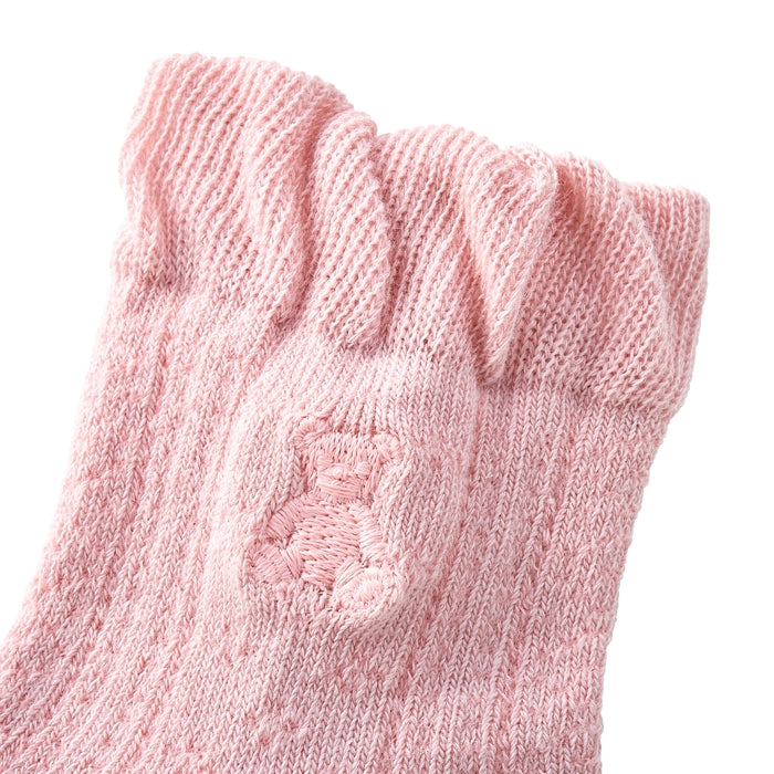 【日本製】MIKI HOUSE 小熊剪影刺繡 羅紋 兒童短襪 Y型腳踭 3色