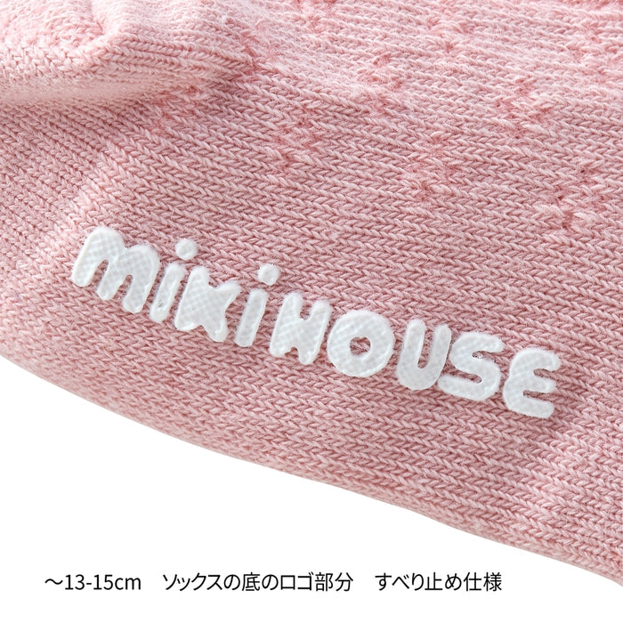 【日本製】MIKI HOUSE 小熊剪影刺繡 羅紋 兒童短襪 Y型腳踭 3色