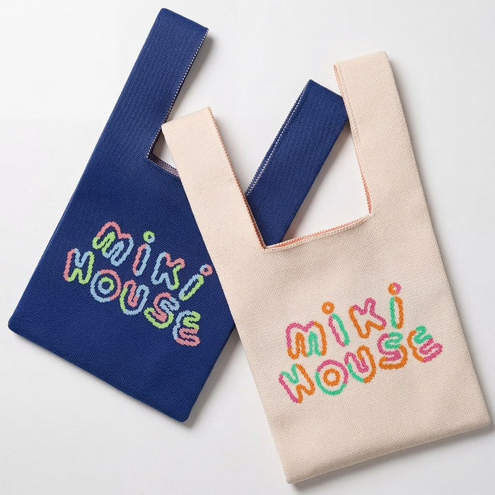 MIKI HOUSE 彩色Logo 針織托特袋 可摺疊 輕便購物袋 隨身副袋 2色