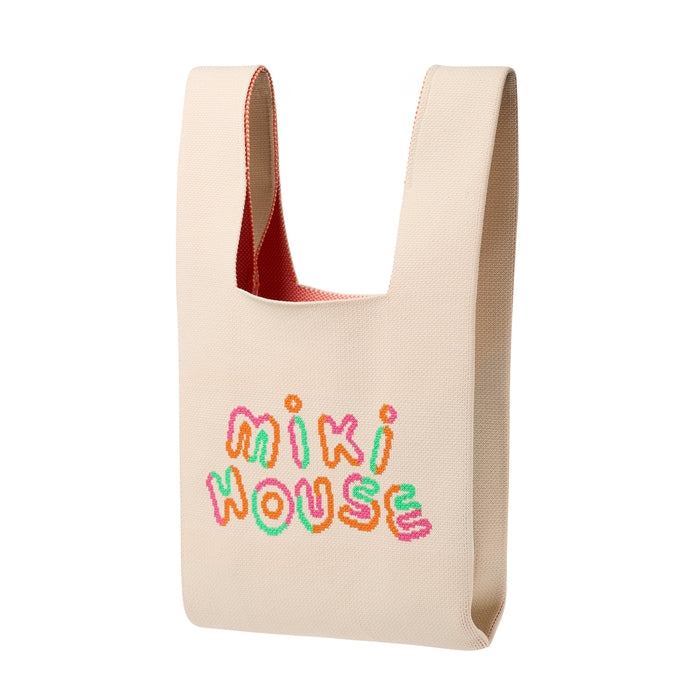 MIKI HOUSE 彩色Logo 針織托特袋 可摺疊 輕便購物袋 隨身副袋 2色