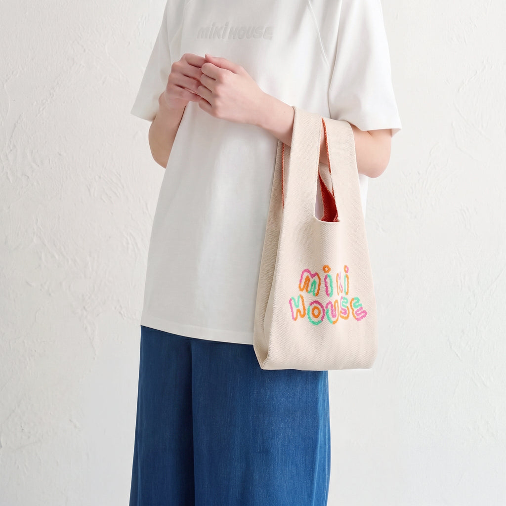 MIKI HOUSE 彩色Logo 針織托特袋 可摺疊 輕便購物袋 隨身副袋 2色