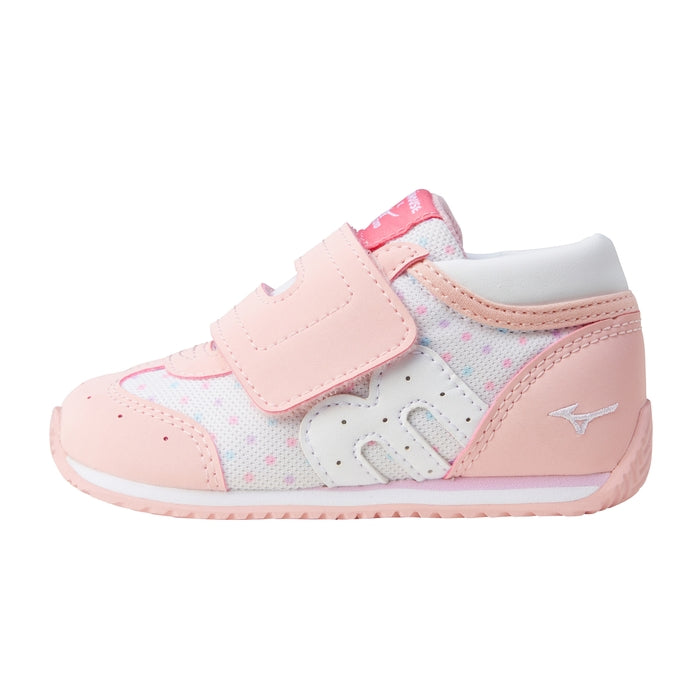 MIKI HOUSE × MIZUNO 聯乘第二階段學行鞋 圓點花花款 腳趾步行鞋墊 寬魔術貼BB鞋