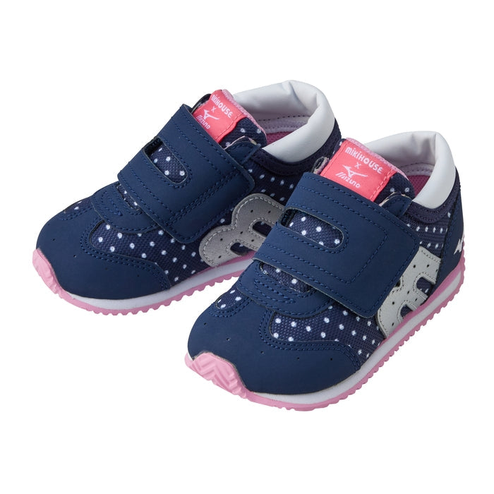 MIKI HOUSE × MIZUNO 聯乘第二階段學行鞋 圓點花花款 腳趾步行鞋墊 寬魔術貼BB鞋