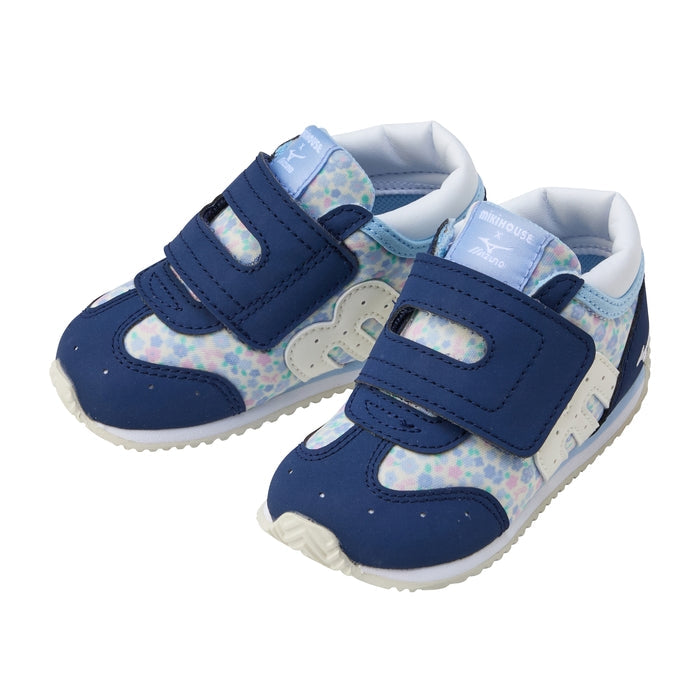 MIKI HOUSE × MIZUNO 聯乘第二階段學行鞋 圓點花花款 腳趾步行鞋墊 寬魔術貼BB鞋