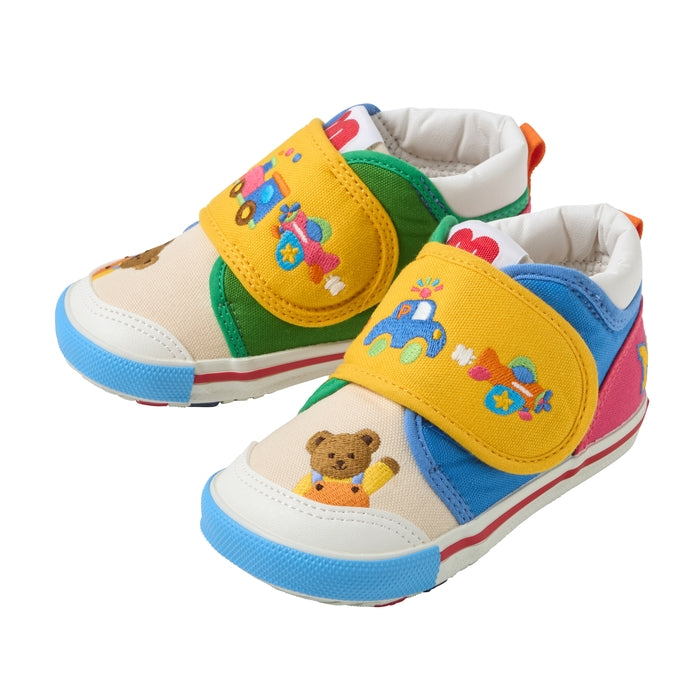 【日本製】MIKI HOUSE Classic Bear 交通工具刺繡第二階段學行鞋 鞋頭探頭熊仔 帆布 送禮