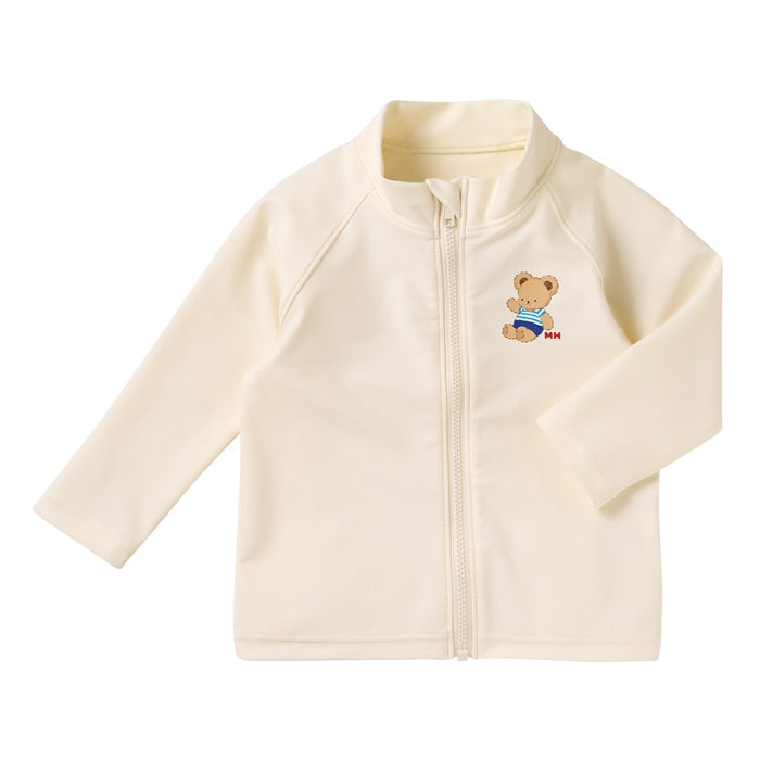 【日本製】MIKI HOUSE Classic Bear 小熊 兒童防曬泳衣 Rash Guard UV CUT 象牙白