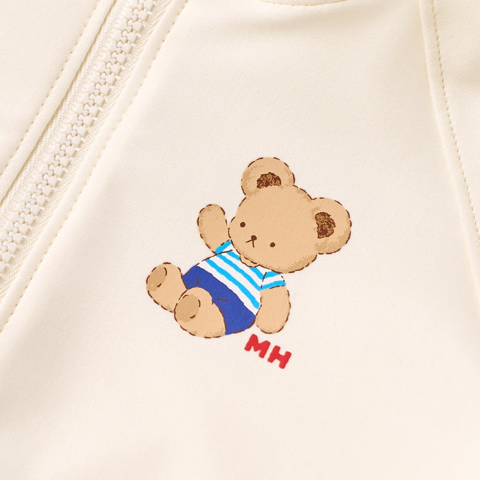 【日本製】MIKI HOUSE Classic Bear 小熊 兒童防曬泳衣 Rash Guard UV CUT 象牙白