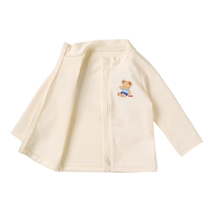 【日本製】MIKI HOUSE Classic Bear 小熊 兒童防曬泳衣 Rash Guard UV CUT 象牙白