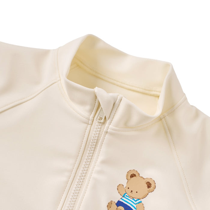 【日本製】MIKI HOUSE Classic Bear 小熊 兒童防曬泳衣 Rash Guard UV CUT 象牙白