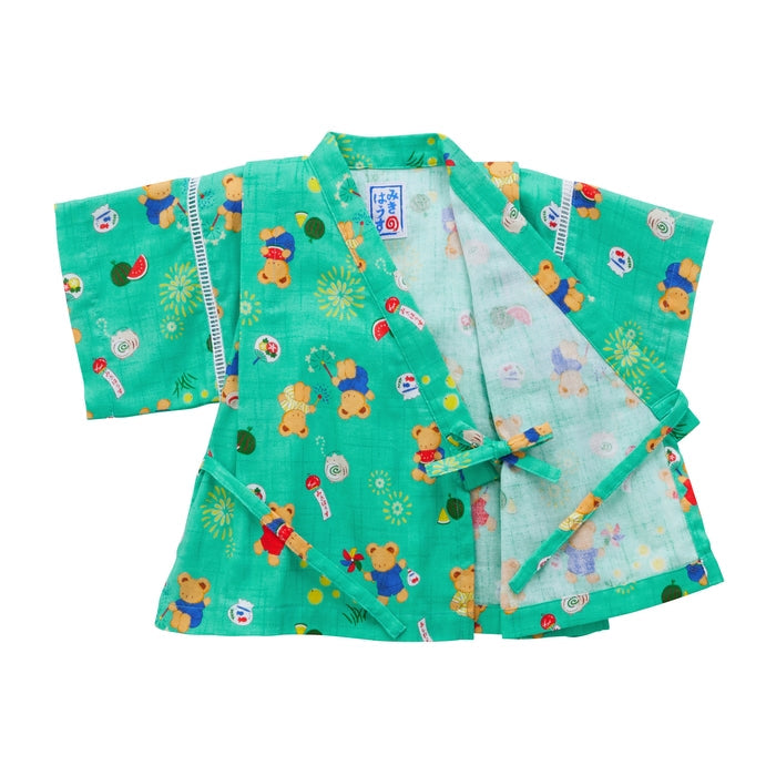 【日本製】MIKI HOUSE 日本夏日 小熊圖案 甚平套裝 雙層紗布 2色