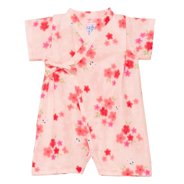 【日本製】MIKI HOUSE 花花 Usako 嬰兒甚平連身衣 雙層紗布 粉紅色