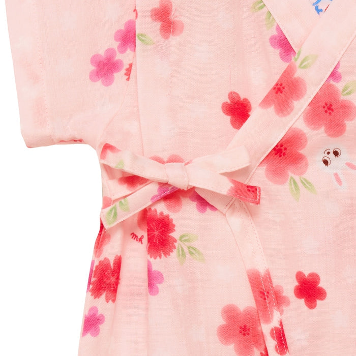 【日本製】MIKI HOUSE 花花 Usako 嬰兒甚平連身衣 雙層紗布 粉紅色