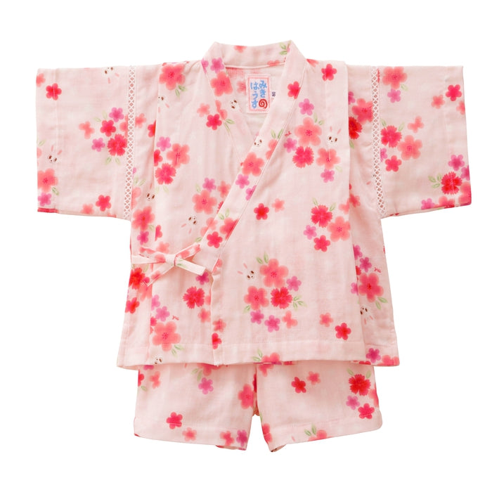 【日本製】MIKI HOUSE 花花 Usako 甚平套裝 雙層紗布 粉紅色