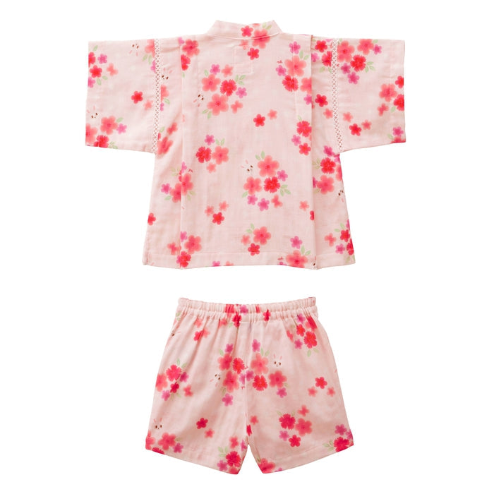 【日本製】MIKI HOUSE 花花 Usako 甚平套裝 雙層紗布 粉紅色