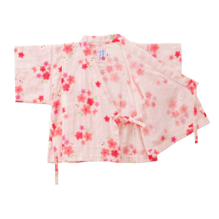 【日本製】MIKI HOUSE 花花 Usako 甚平套裝 雙層紗布 粉紅色