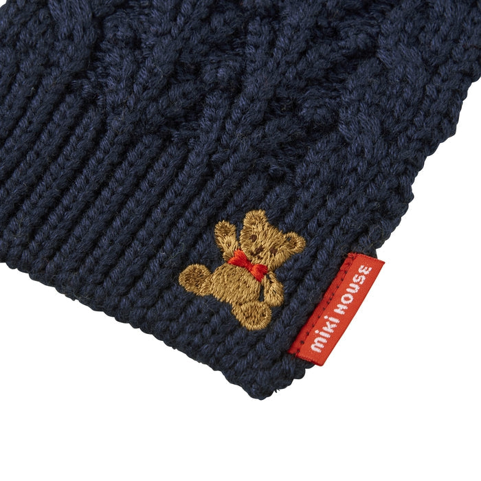 【日本製】MIKI HOUSE 小熊刺繡 扭紋針織 兒童頸巾 背面固定環 冬季保暖 親子送禮 4色