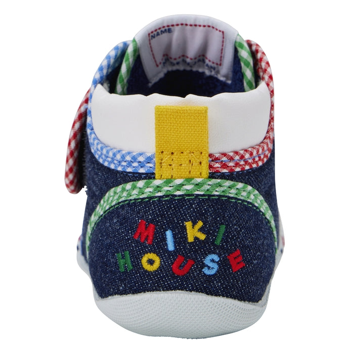 【日本製】MIKI HOUSE Pucchi小熊 動物刺繡學步鞋 丹寧／帆布 嬰兒BB鞋 出生週歲送禮