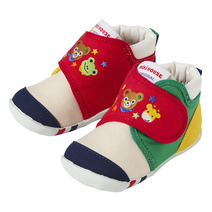 【日本製】MIKI HOUSE Pucchi小熊 動物刺繡學步鞋 丹寧／帆布 嬰兒BB鞋 出生週歲送禮